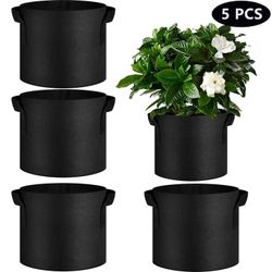5-Pack 15 Gallon Plant Grow Bags Thickened Nonwoven Aeration Fabric Pots Heavy Duty Durable Container, Strap Handles for Garden, Black