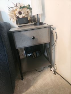 Gray Nightstand with Drawer and Shelf