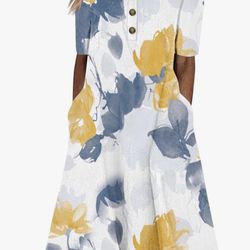 New Akivide Women's Boho Button Down Floral Dress with Pockets size XXL