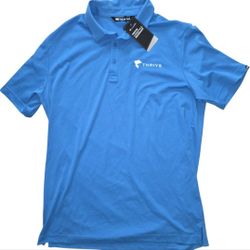 Travis Mathew Polo Shirt Logo Spellout Blue L Pima Blend Tour Issued Golf THRIVE