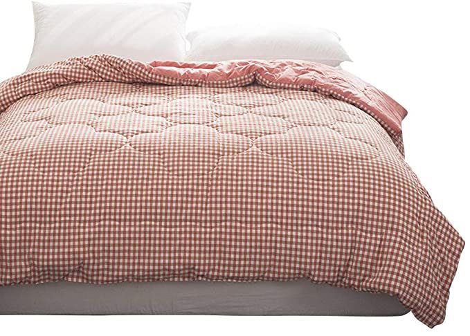 EAVD 100% Cotton 91x98 inches Solid Queen Size Quilt Red Pink Bedspread Printing Coverlet Printed Pattern Blanket Lightweight and Soft for All Year(No