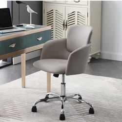 Home Office Chair with Wheels, Adjustable Height Leather Computer Tilt Armrest Office Chair in Rocking Style, Modern Mid Back Swivel Vanity Chair for