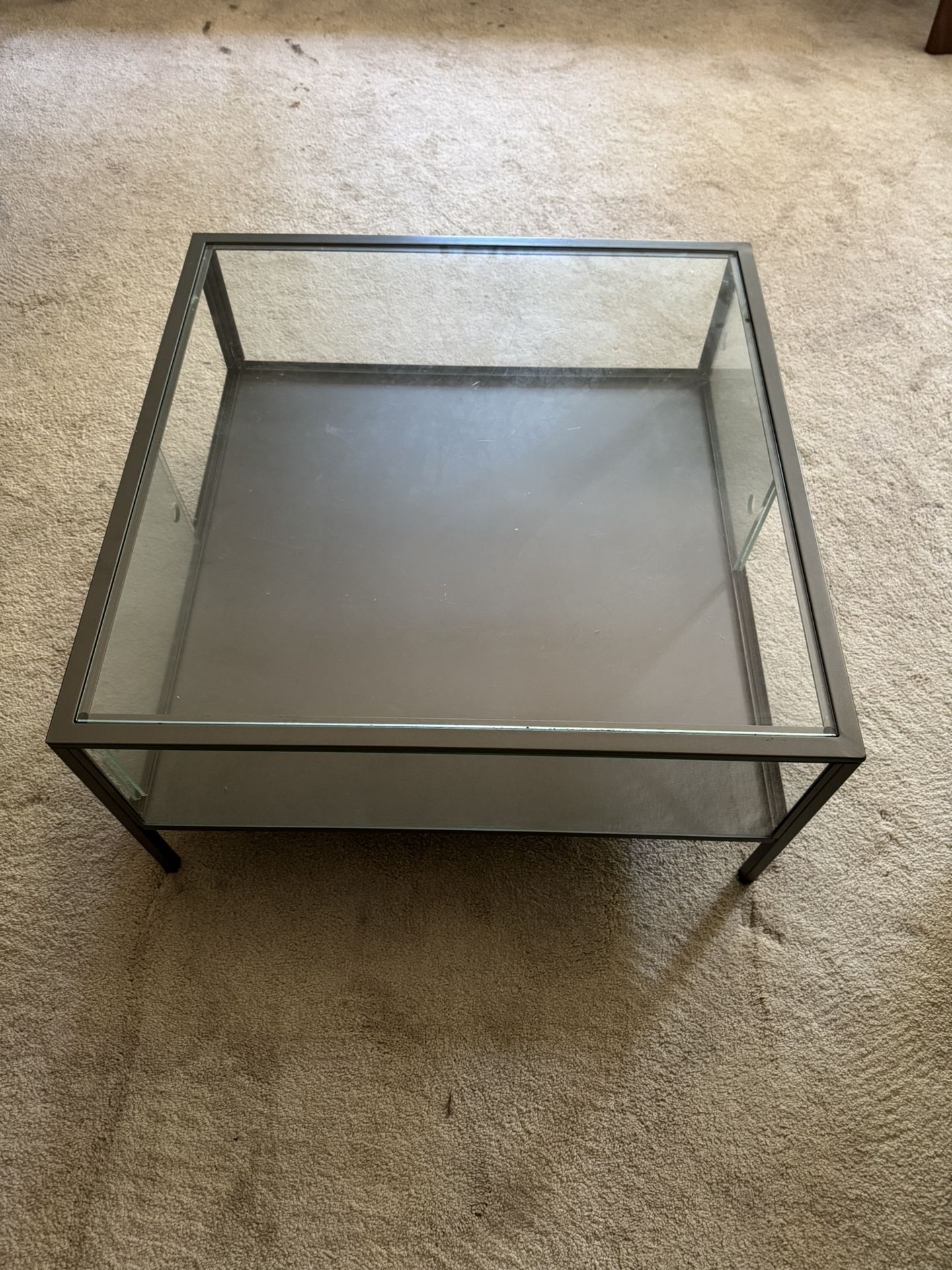 Glass and metal coffee table