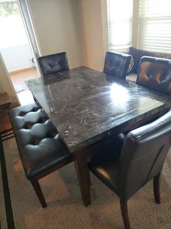 Marble Top Dining Table with 4 Chairs & bench