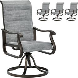 Patio Swivel Dining Chairs Set of 4, Outdoor Swivel Chairs High Back with Padded All Weather Textilene Metal Rocking Frame for Lawn Garden