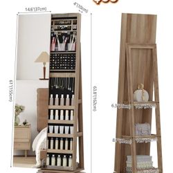 😀 360° Swivel Jewelry Cabinet with Full Length Mirror, 63" Large Jewelry Armoire Organizer, Lockable Mirror with Jewelry Storage