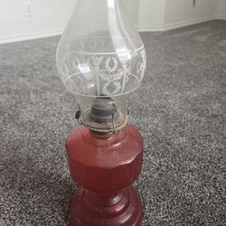 Antique Cranberry Red Kerosene Oil Lamp