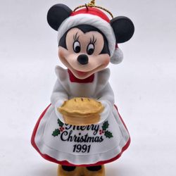 1991 Grolier Disney Minnie Mouse Baking Pie Merry Christmas Ornament, Vintage