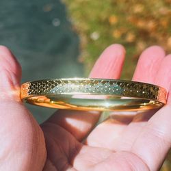 24k Gold vermeil Dragon Scale Vintage Solid Bracelet