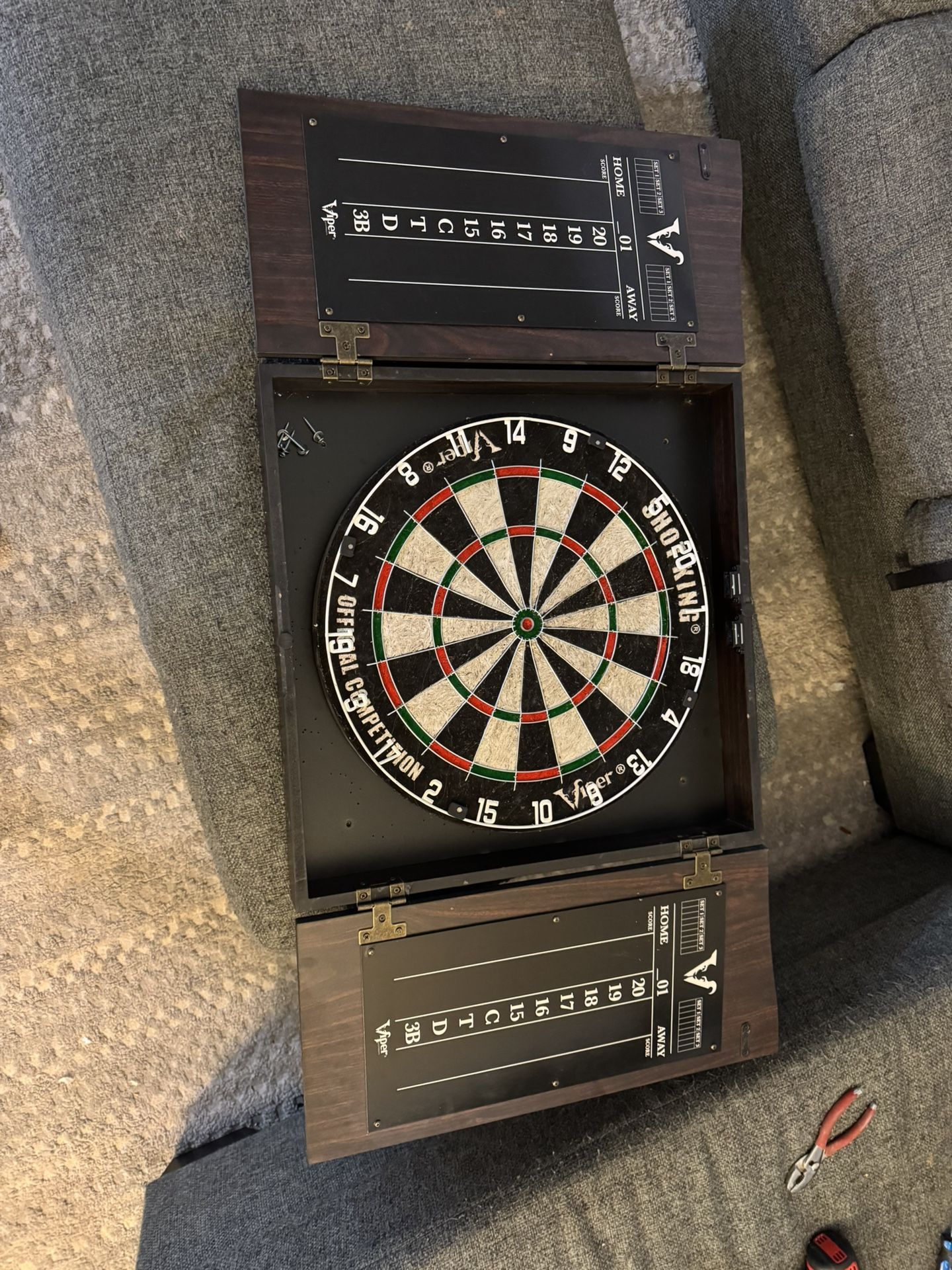 Dart Board And Cabinet