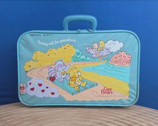 Vintage 1986 Care Bears canvas Suitcase "Setting sail for grandma's"