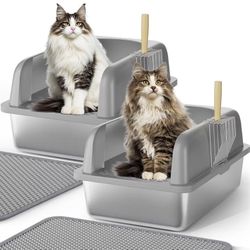 New In Box! Win4all (2 Pack) Stainless Steel XXL (24”x16”x12”) Kitty Litter Box $65 (#985)