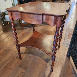 Antique English Barley Twist Table With Scalloped Glass Top