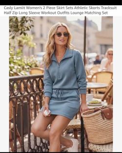 Casly Lamiit Women's 2 Piece Skirt Sets Athletic Skorts Tracksuit Half Zip Long Sleeve Workout Outfits Lounge Matching Set