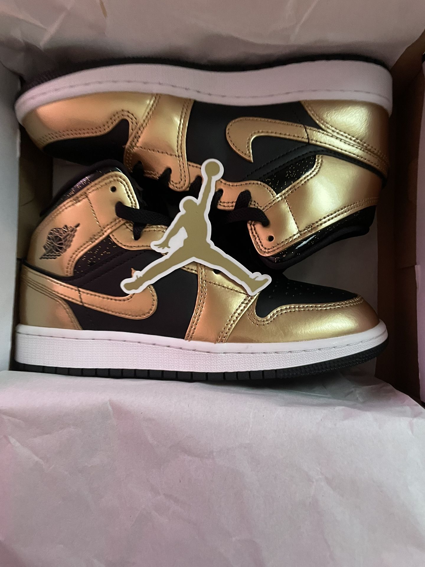 Nike Air Jordan 1 Mid SE Metallic Gold Black, Size: US 4Y