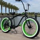 Men's Sikk UFO 7 Speed Fat Tire Beach Cruiser Black Frame Green Tires