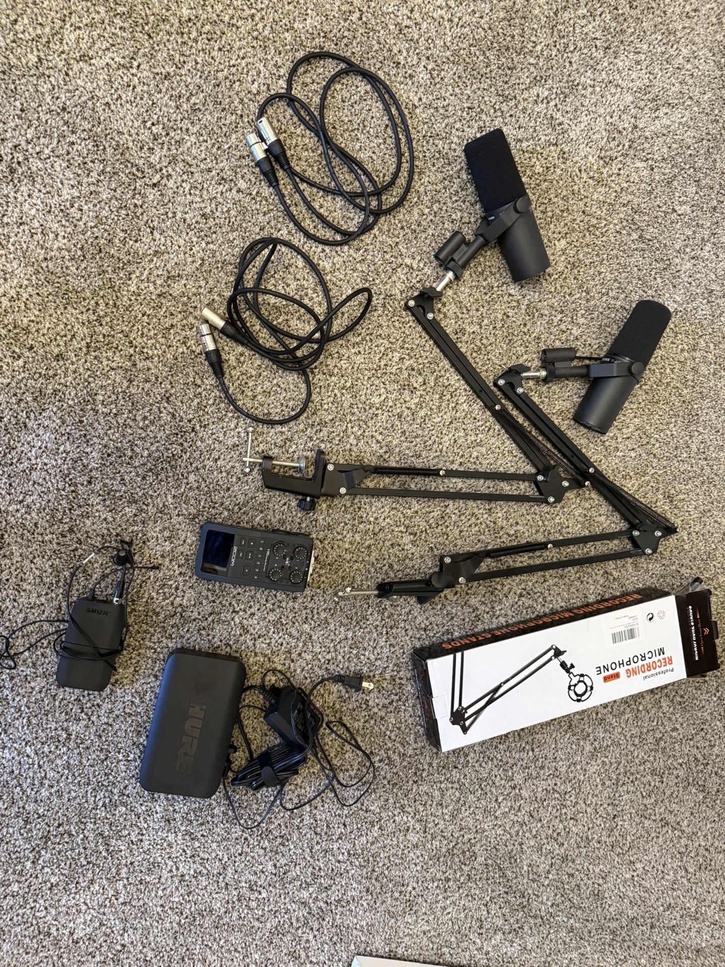 Complete Podcast Setup - Wires to Microphones to Recorder to Boom Arms