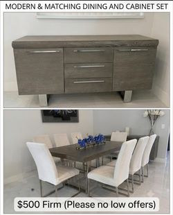 Modern Dining Room Set – Table, 8 Chairs, and Matching Buffet / Sideboard
