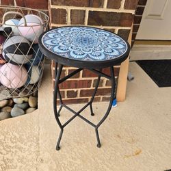 22h 14w Metal Ceramic Outdoor Side Table