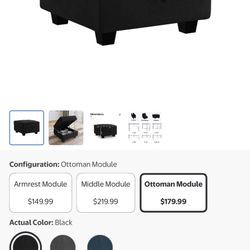 Velvet Ottoman Black 