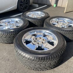 Rare Classic 20” Chrome Chevy 6 lug rims & Tires like new tread ~ For Silverado Sierra tahoe Yukon suburban 1500 Denali avalanche
