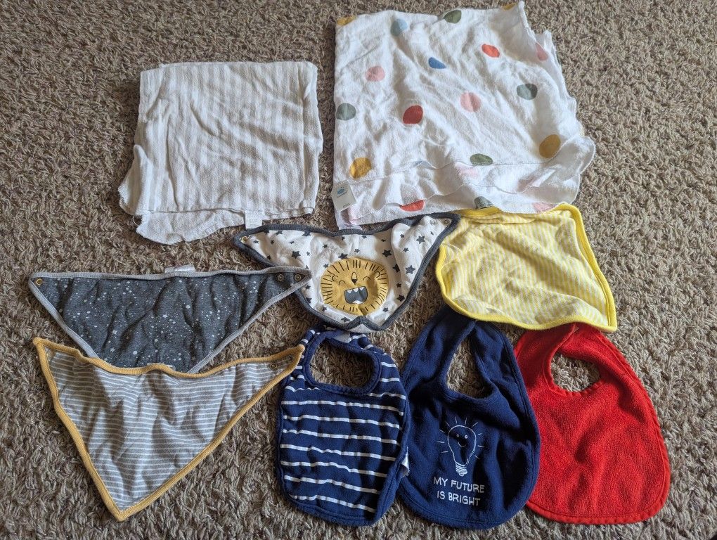 6 bibs and 3 burp clothes