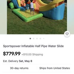 New In Box Splash into summer with the Inflatable Half Pipe water slide by Sportspwer! Kids can try to score a basketball shot as they slide down the 