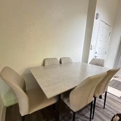 Concrete Table With 6 Used Chairs And 2 New Chairs