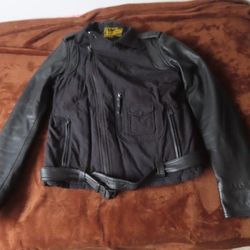 rare mens schott bros quilted fabric leather sleeves flannel lined jacket sz M