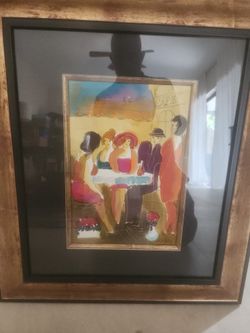Moshe Leider, Framed Original Mixed Media Watercolor Painting, Hand Signed