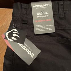 Wolverine Cat 2 FR Stretch Denim work pants. Brand new. Size 40/30. BLACK