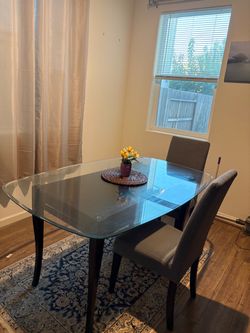 Modern Glass Top Dining Table + 4 Upholstered Chairs - Great Condition!