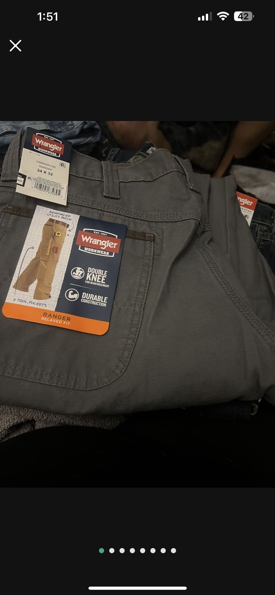 Wrangler Double Knee 34x32 New With Tags Grey Pending