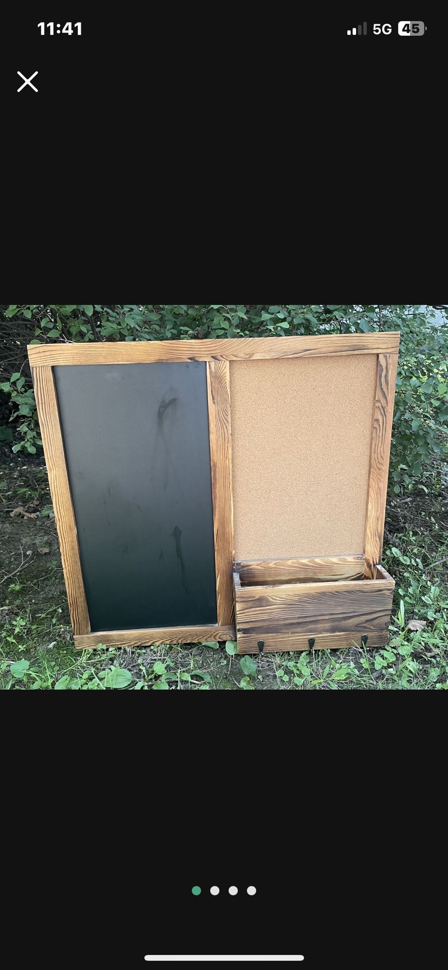NEW Rustic Dark Brown Wood Wall-Mounted Chalkboard with Cork Board, Mail Sorter, & Key Hooks