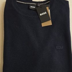 Brand New Navy Hugo Boss Knit Crew Neck Long Sleeves Men's Sweater. Size Medium