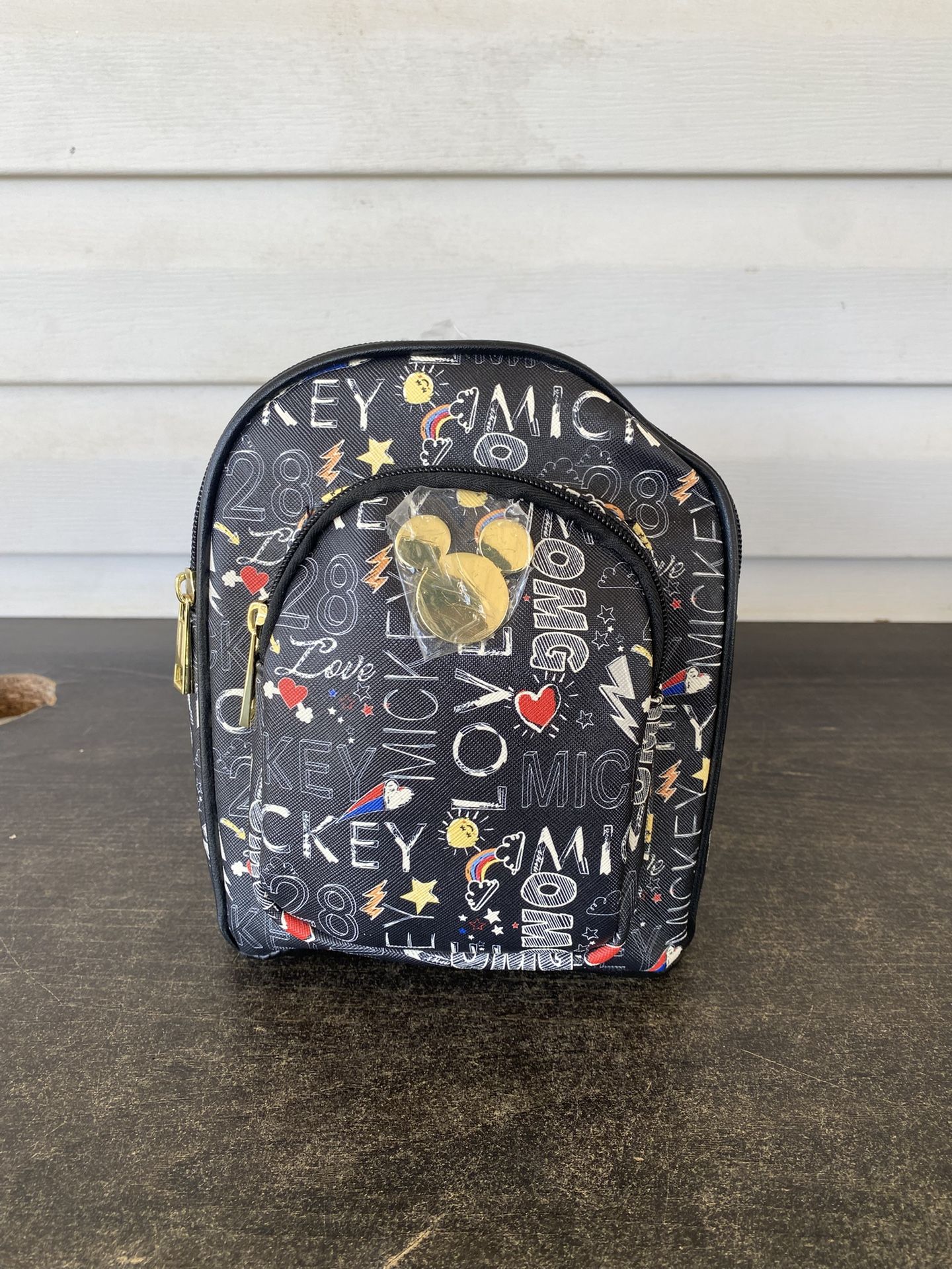 Disney Mickey Mouse "Love" Mini Backpack Black Multi NEW With Tags