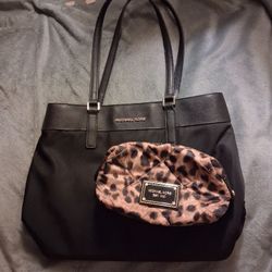 Large Black Vinyl &Leather MICHEAL KORS Tote & Cheetah Print Make-up Bag