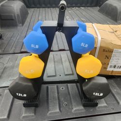 NEW IN ITS BOX Balance  Neoprene Coated Dumbbell Set with Stand  50 lbs total