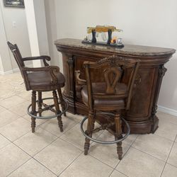 WOODEN BAR & STOOLS