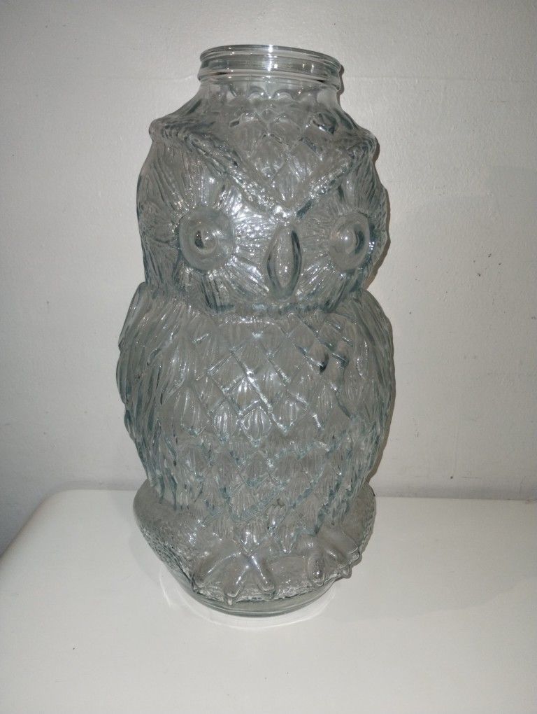 Vintage Glass Owl Jar The Wise Old Owl Large Container No Lid