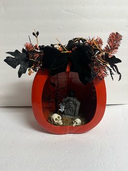 Halloween Pumpkin Decoration with Graveyard Scene