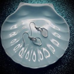 NEW PRICE ! Ice White Sea Glass On Sterling Silver French Hook Earrings