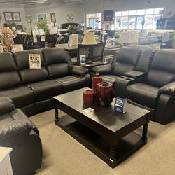 Black Reclining 3pc Sofa Set🖤 Easy Purchase Options Avaliable ✅
