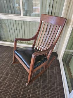 Antique Mission Rocker With Leather Horse Hair Seat