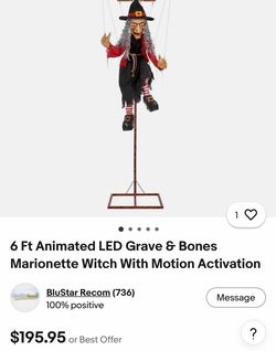 6 Ft Animated LED Grave & Bones Marionette Witch With Motion Activation