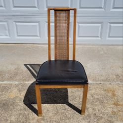 PROJECT: Mid Century Modern Wood and Cane Chair with Black Leather Seat