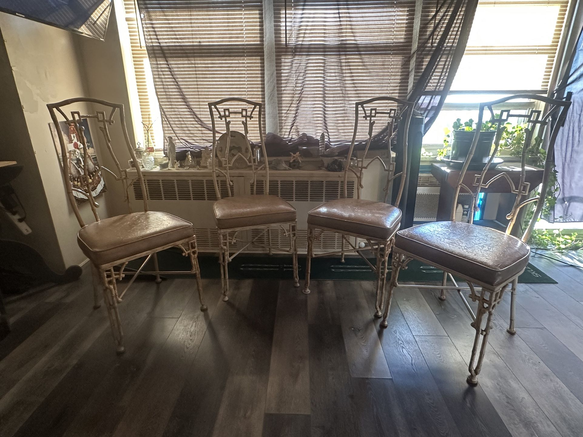 Mid Century Iron Bamboo Style Chairs