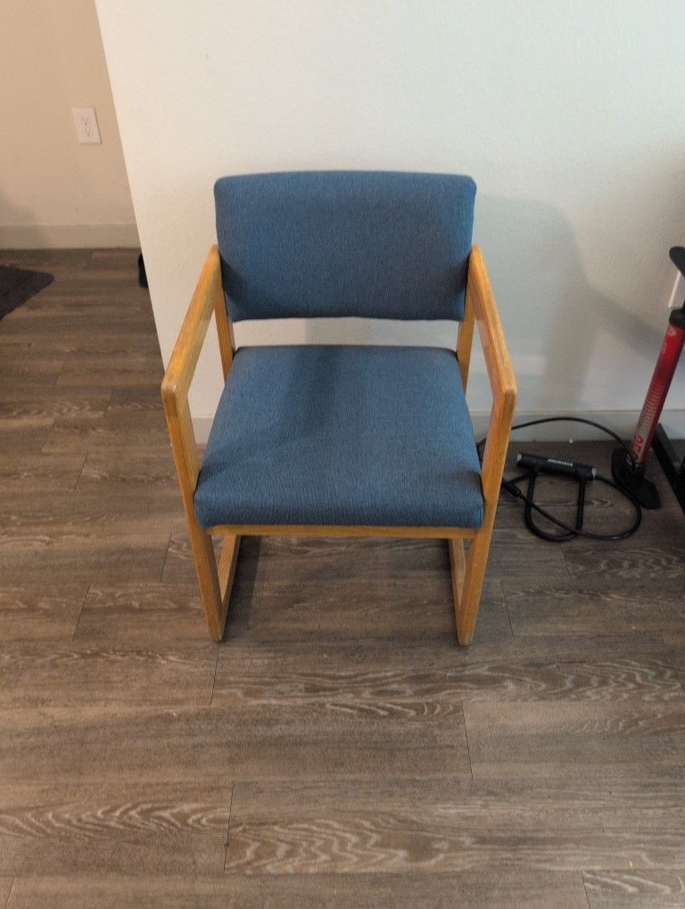 Wooden Chair With Blue Cushion