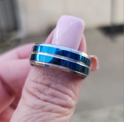 Tungsten Blue And Silver Wedding Band... S9
