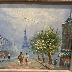 Original Oil On Canvas/Paris Street Scene/Signed Davis